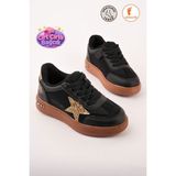 Albishoes Kız Çocuk Yıldız Detay Cırt Cırtlı Bağcık Günlük Sneaker Spor Ayakkabı Yumuşak Rahat Taban - Siyah