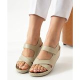 Albishoes Liza Tek Bantlı Anatomik Kadın Anne Sandalet Terlik - Cırt Cırtlı Günlük Yürüyüş Sandalet - Bej