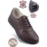 Albishoes Tam Ortopedik Hakiki Deri Kadın Anne Yumuşak Rahat Günlük Ayakkabı Konfor Kaymaz Taban - Kahverengi