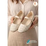 Albishoes Tüvit Kumaş Mary Jane Babet Şık Tokalı Anatomik Taban Günlük Ofis Ayakkabısı Kadın Babet