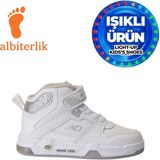 Albishoes Unisex Erkek Kız Çocuk Basket Boğazlı Cırtlı 4 Mevsim Işıklı Kışlık Çocuk Spor Ayakkabı (Beyaz)