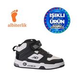 Albishoes Unisex Erkek Kız Çocuk Basket Boğazlı Cırtlı 4 Mevsim Işıklı Kışlık Çocuk Spor Ayakkabı (Siyah - Beyaz)