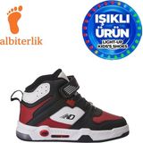Albishoes Unisex Erkek Kız Çocuk Basket Boğazlı Cırtlı 4 Mevsim Işıklı Kışlık Çocuk Spor Ayakkabı (Siyah-Kırmızı)