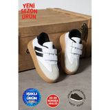Albishoes Unisex Erkek - Kız - Çocuk Bebek Işıklı Cırtlı Okul Ayakkabısı Sneaker Çocuk Spor Ayakkabı - Beyaz - Siyah