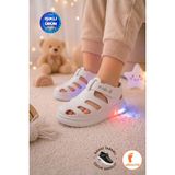 Albishoes Unisex Işıklı Bebek Çocuk Anatomik Taban Sandalet Cırt Cırtlı Yazlık Spor Sandalet Terlik - Beyaz