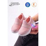 Albishoes Unisex Kız Erkek Bebek Bağcıksız Işıklı Kolay Giyim Fileli Yazlık Sneaker Spor Ayakkabı - Pudra
