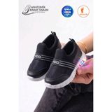 Albishoes Unisex Kız Erkek Bebek Bağcıksız Işıklı Kolay Giyim Fileli Yazlık Sneaker Spor Ayakkabı - Siyah