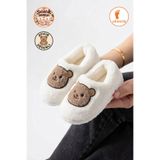 AlbiShoes Unisex Kız Erkek Çocuk Bebek Panduf Ev Patiği Pamuk Astar Ayıcık Figürlü Ev Kreş Ayakkabı