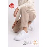 Albishoes Unisex Kız Erkek Çocuk Yetişkin Bağcıklı Yumuşak Rahat Esnek Taban Sneaker Spor Ayakkabı - Beyaz