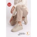 Albishoes Unisex Kız Erkek Çocuk Yetişkin Bağcıklı Yumuşak Rahat Esnek Taban Sneaker Spor Ayakkabı - Krem