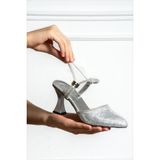 Albishoes Zephry Kadın Taş Detaylı Topuklu Stiletto Abiye Ayakkabı 7 cm - Gümüş