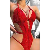 Albonse Dantel Detaylı Gecelik Takım, L/XL, MH-E00147-1, Kırmızı, kadın