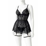 Albonse Dantelli Tül Gecelik Takımı, L/XL, AR3090-MDKKA, Siyah, Kadın