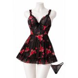 Albonse Kadın Fantazi İç Giyim Takımı Transparan Siyah Babydoll String Set
