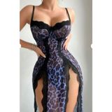 Albonse Mavi Desenli Gecelik, L/XL, AR3131-AL11F, Leopar, kadın