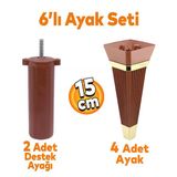Alcazar 6'Lı Set Mobilya Tv Ünitesi Koltuk Kanepe Destek Ayağı 15 Cm Ceviz Ayakları M8 Civatalı