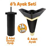 Alcazar Kose 6Li Set Mobilya Tv Unitesi Cekyat Koltuk Kanepe Destek Ayagi 14 Cm Siyah M8 Civatali