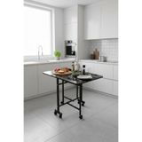 ALCHAİR Almira 70x110 Siyah Mermer Desen Açılabilir Katlanabilir Tekerlekli Masa