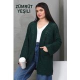 ALCHON V Yaka Uzun Bol Kollu Delikli Ajurlu Cepli Bol Rahat Kesim Triko Baharlık Yazlık Hırka