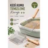 ALÇİN Metal Kedi Kumu Temizleme Küreği Ahşap Saplı | Paslanmaz Çelik Kedi Kum Eleği | Ergonomik Kedi Tuvalet Temizleme Aparatı