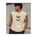 ALCİNOUS BEJ Perseverance Baskılı Kolsuz tshirt Erkek Sıfır Kol Giyim Spor Giyim Oversize T-SHİRT