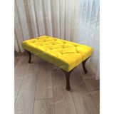 AldaGelsin 110 cm Kapitoneli Ayak Ucu Kapı Önü Antre Bench Puf Ceviz Ayak - 42 x 110 cm - Sarı