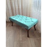 AldaGelsin 110 cm Kapitoneli Ayak Ucu Kapı Önü Antre Bench Puf Ceviz Ayak - 42 x 110 cm - Turkuaz