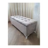 Aldagelsin Çizgi Kapitoneli Sandıklı Puf 100 Cm Beyaz Ayak Gri 100 X 40
