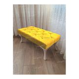 Aldagelsin Kapitoneli Ayak Ucu Kapı Önü Antre Bench Puf Beyaz Ayak (110*45) Sarı 110 X 40