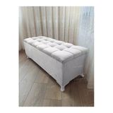 Aldagelsin Lüks Çizgi Kapitoneli Sandıklı Puf Bench 120 Cm Beyaz Ayak Beyaz 120 X 45