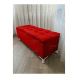 Aldagelsin Lüks Çizgi Kapitoneli Sandıklı Puf Bench 120 Cm Beyaz Ayak Kırmızı 120 X 45