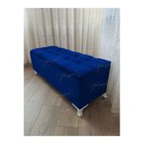 Aldagelsin Lüks Çizgi Kapitoneli Sandıklı Puf Bench 120 Cm Beyaz Ayak Lacivert 120 X 45