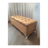 Aldagelsin Lüks Çizgi Kapitoneli Sandıklı Puf Bench 120 Cm Beyaz Ayak Vizon 120 X 45