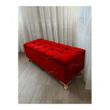Aldagelsin Lüks Çizgi Kapitoneli Sandıklı Puf Bench 120 Cm Gold Ayak Kırmızı 120 X 45