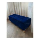 Aldagelsin Lüks Çizgi Kapitoneli Sandıklı Puf Bench 120 Cm Gold Ayak Lacivert 120 X 45