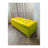 Aldagelsin Lüks Çizgi Kapitoneli Sandıklı Puf Bench 120 Cm Gold Ayak Sarı 120 X 45