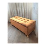 Aldagelsin Lüks Çizgi Kapitoneli Sandıklı Puf Bench 120 Cm Gold Ayak Vizon 120 X 45