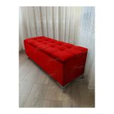 Aldagelsin Lüks Çizgi Kapitoneli Sandıklı Puf Bench 120 Cm Gümüş Ayak Kırmızı 120 X 45