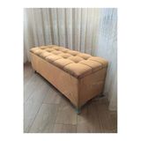 Aldagelsin Lüks Çizgi Kapitoneli Sandıklı Puf Bench 120 Cm Gümüş Ayak Vizon 120 X 45