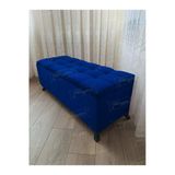 Aldagelsin Lüks Çizgi Kapitoneli Sandıklı Puf Bench 120 Cm Siyah Ayak Lacivert 120 X 45