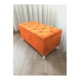 Aldagelsin Lüks Sandıklı Kapitoneli Ayakucu Puf Bench 110 Cm Beyaz Ayak Turuncu 110 X 42