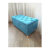 Aldagelsin Lüks Sandıklı Kapitoneli Ayakucu Puf Bench 110 Cm Gold Ayak Turkuaz 110 X 42