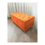 Aldagelsin Lüks Sandıklı Kapitoneli Ayakucu Puf Bench 110 Cm Gümüş Ayak Turuncu 110 X 42