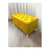 Aldagelsin Lüks Sandıklı Kapitoneli Ayakucu Puf Bench 120 Cm Beyaz Ayak Sarı 120 X 45