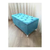 Aldagelsin Lüks Sandıklı Kapitoneli Ayakucu Puf Bench 120 Cm Beyaz Ayak Turkuaz 120 X 45