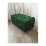 Aldagelsin Lüks Sandıklı Kapitoneli Ayakucu Puf Bench 90 Cm Gold Ayak Yeşil 90 X 45