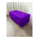 Aldagelsin Lüks Sandıklı Kapitoneli Ayakucu Puf Bench 90 Cm Gümüş Ayak Eflatun 90 X 45
