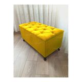 Aldagelsin Lüks Sandıklı Kapitoneli Ayakucu Puf Bench 90 Cm Siyah Ayak Sarı 90 X 45