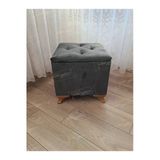 Aldagelsin Lüks Sandıklı Tabure Puf 45 X 45 Cm Ceviz Ayak Antrasit 45 X 45