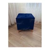 Aldagelsin Lüks Sandıklı Tabure Puf 45 X 45 Cm Ceviz Ayak Lacivert 45 X 45